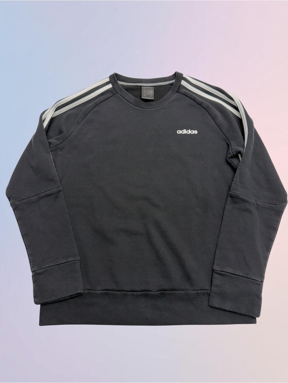 ADIDAS Women’s Large Black White Striped Crew Sweatshirt